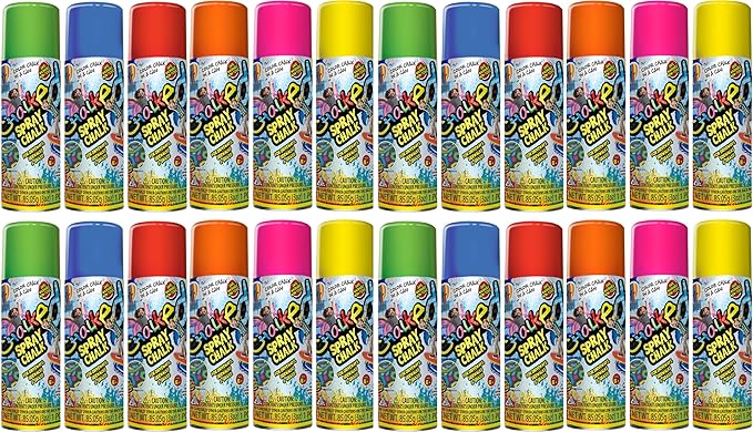 JA-RU Sidewalk Chalk Spray (Assorted) Kids Driveway, Yard, Sidewalk Liquid Colored Chalk. Field Marking Chalk Line Spray Temporary Markers. Washable Outdoor Chalk Set Art Toys. 3525 (24 Cans)