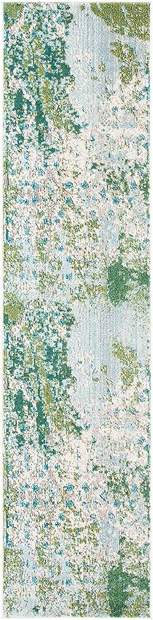 SAFAVIEH Madison Collection Runner Rug - 2'2" x 10', Green & Blue, Modern Abstract Design, Non-Shedding & Easy Care, Ideal for High Traffic Areas in Living Room, Bedroom (MAD499X)