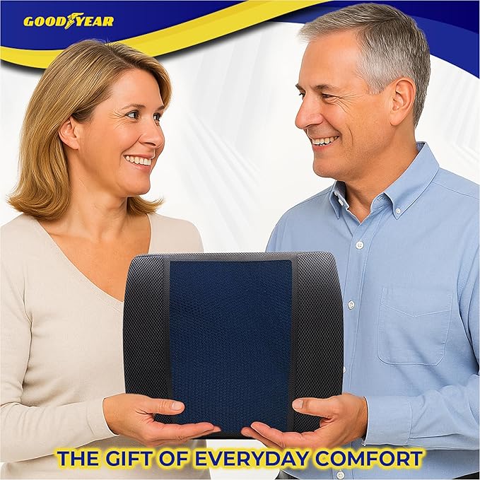 Goodyear Ergonomic Lumbar Support Pillow – Gel-Infused Cushion for Office Chairs and Car Seats, Premium Lower Back Support for Pain Relief and All-Day Comfort - Black