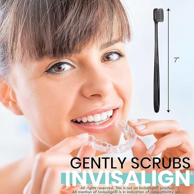 Extra Soft Charcoal Toothbrushes, Nano Toothbrush Sensitive Gums, Soft Bristle Toothbrush Adult Sensitive Teeth, Ultra Soft Toothbrush Extra Protection Gum Care, Charcoal Toothbrush (4 Pack-Charcoal)