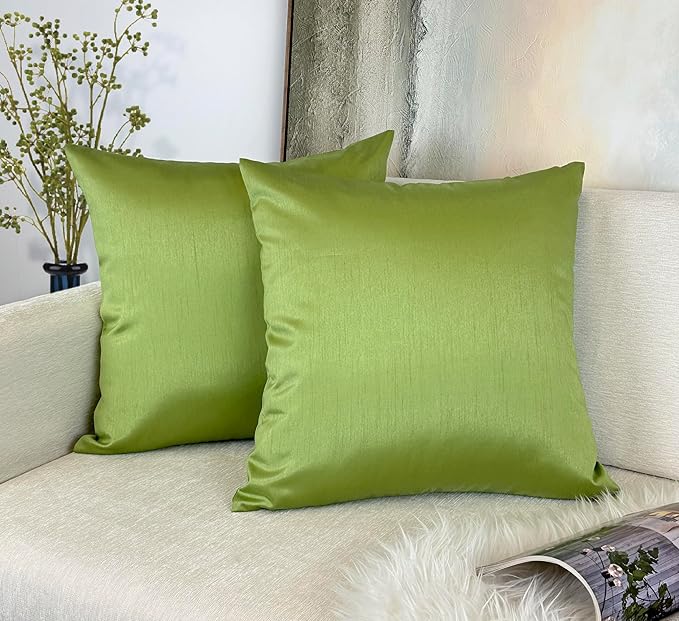 Aiking Home 20x20 Inches Faux Silk Square Throw Pillow Cover, Zipper Closure, Green (Set of 2)