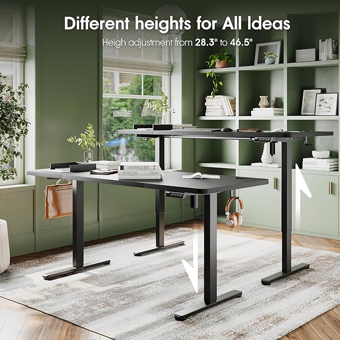 Monomi Electric Standing Desk, 63 x 28 inches Height Adjustable Ergonomic Home Office Sit Stand Up Desk with Memory Preset Controller (Black Top/Black Frame)
