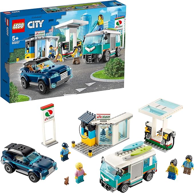 LEGO City Turbo Wheels - Gas Station, Toy Building Set from 5 Years, with Various Toy Vehicles and Minifigures (60257), Assorted Colour/Model