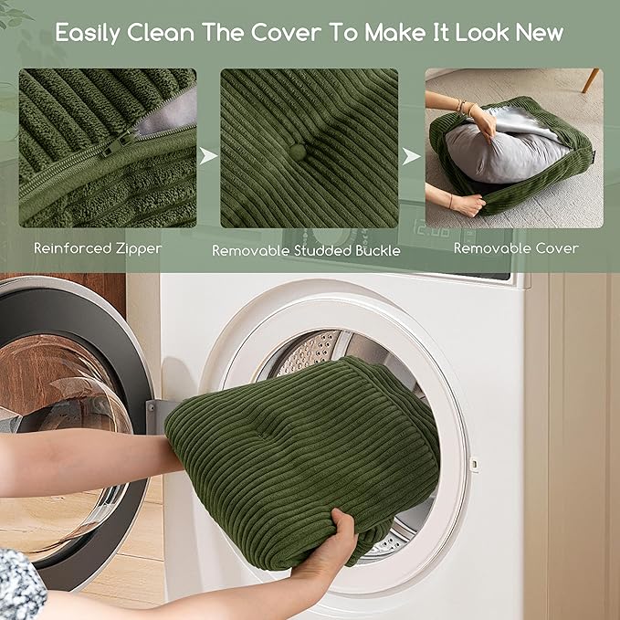 6" Washable Floor Pillow Cushion for Adults, Meditation Cushion Pillow, Large Square Floor Sitting, Removable Tufted Corduroy Cover, for Tatami Living Room or Yoga, 22x22 Inch, 2Pack, Machine Washable