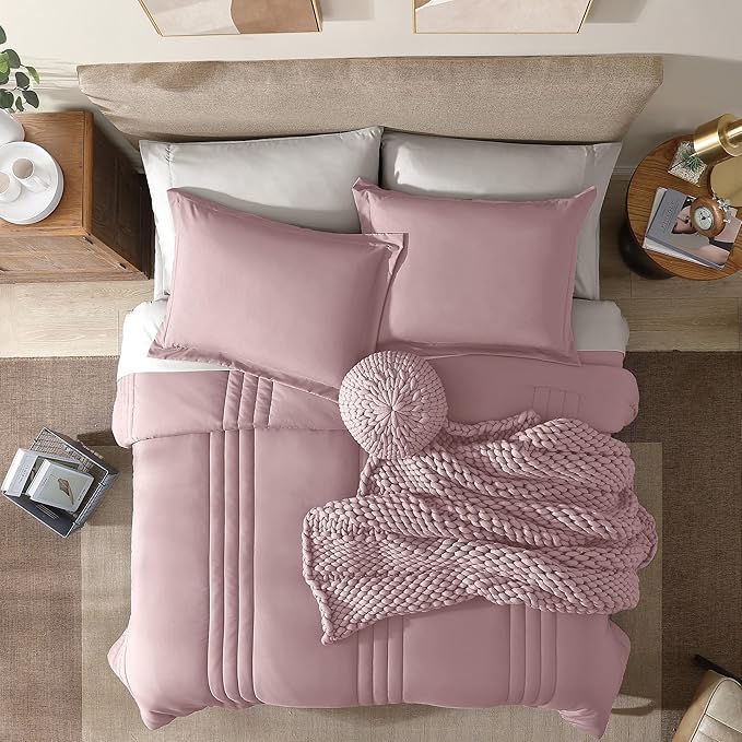 Monbix Queen Comforter Set - 7 Pieces Zephyr Bed in a Bag Queen Bedding Sets with Comforters, All Seasons Comforter Bed Set with Sheets, Pillowcases & Shams