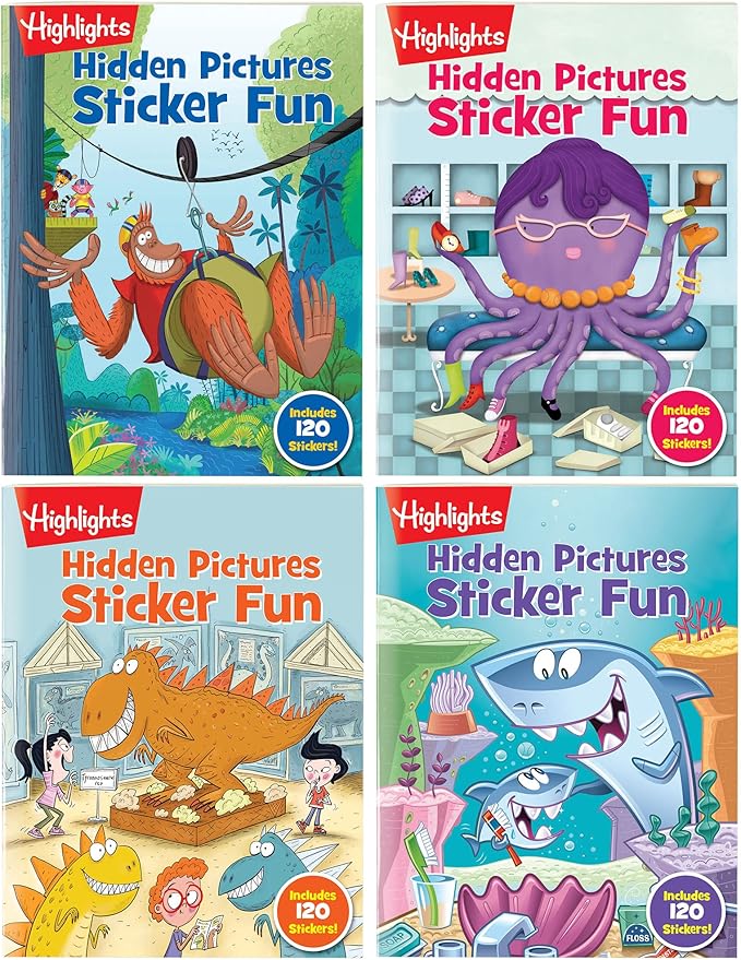 Highlights Hidden Pictures Fun Books for Kids Ages 3-6, 4-Pack, 64 Pages of Seek and Find Activities, Double as Coloring Books, 480+ Stickers, Volume 1