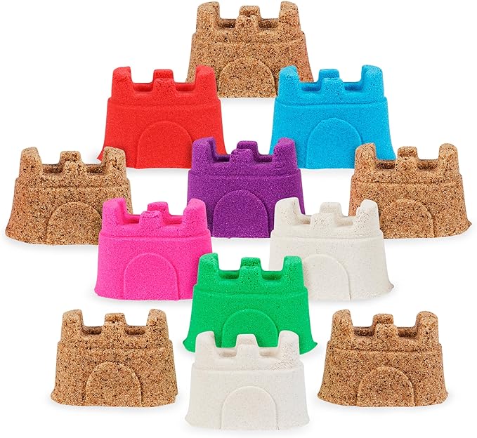 Kinetic Sand, 12-Pack Castle Containers (Amazon Exclusive), Multi-Color Play Sand for Party Favors, Goodie Bags, Sensory Toys for Kids Ages 3 and up