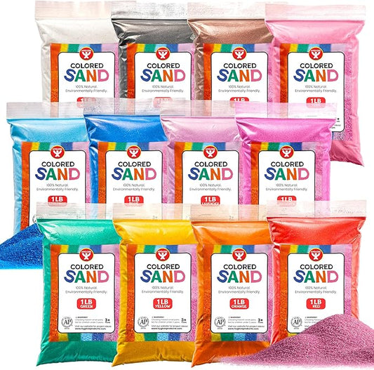 Hygloss Colored Play Sand – Assorted Craft Sand for Christmas Sand Art, 12 Vibrant Colors,1 lb Bags – Perfect for Holiday Gifts, DIY Decorations, and Creative Christmas Crafts - 12 lb Total