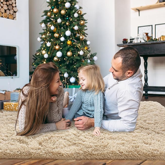 Xexsin Ultra Fluffy Area Rugs for Living Room Bedroom, 6x9 Fuzzy Large Living Room Rugs, Thick Shag Rug for Dorm, Soft Non Slip Kids Girls Boys Rug for Home Decor Aesthetic, Camel