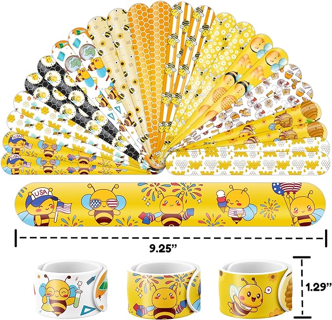 48PCS Bee Party Favors - 24PCS Tattoos & 24PCS Slap Bracelets - Honey Bee Birthday Supplies, Baby Shower Decorations, Classroom Prizes, Gifts for Girls & Kids