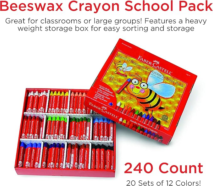 Faber-Castell Beeswax Crayons School Pack, 240 Jumbo Crayons - Art Tools for Education and Classroom,Black