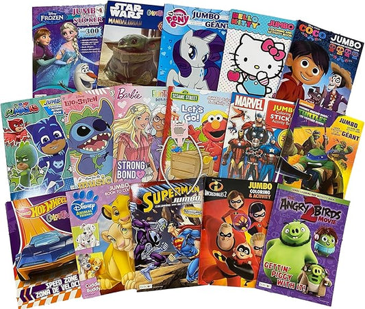 Bundle of 16 Coloring Books Kids Ages 4-8 Assortment Incl 16 Kids Activity plus Headband Books Include Games, Puzzles, Mazes, and Stickers (No Duplicates), Multicolored
