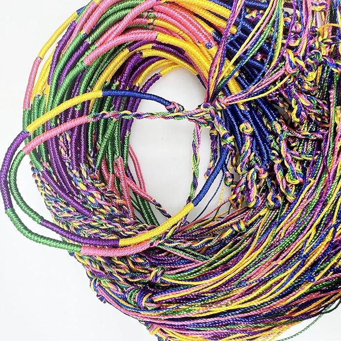 Allazone Handmade Braided Bracelets Assorted Colors Friendship Cords Thread Bracelets, Colorful String Thread Bracelets Friendship Cords Strand Bracelet for Party Favors Supplies