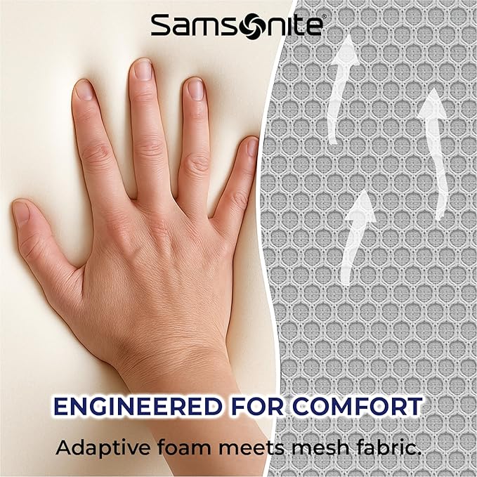 Samsonite Ergonomic Lumbar Pillow for Office Chair and Car Seat - Memory Foam Back Support Lumbar Pillow, Premium Cushion Chair Support for Lower Back Pain Relief and Versatile Use (Light Grey)