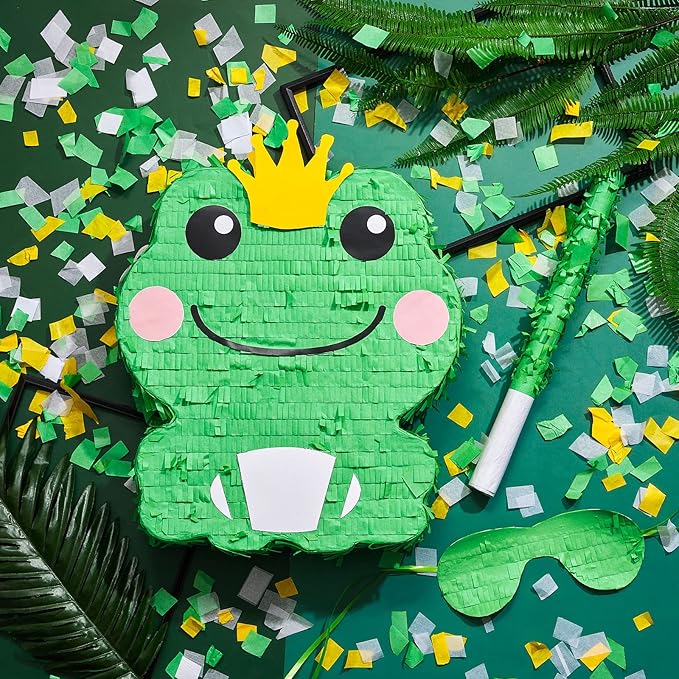 Lewtemi 15'' x 12'' x 3'' Frog Piñata Set Frog Birthday Decorations Include Large Piñata, Stick, Blindfold and Confetti for Kids Frog Party Decorations Favors Supplies Outdoor Games