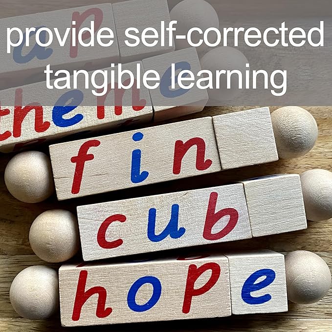 Silent E Reading Blocks - Teach Magic E to Preschoolers - Sight Word Educational Early Reader Wooden Twist Toy