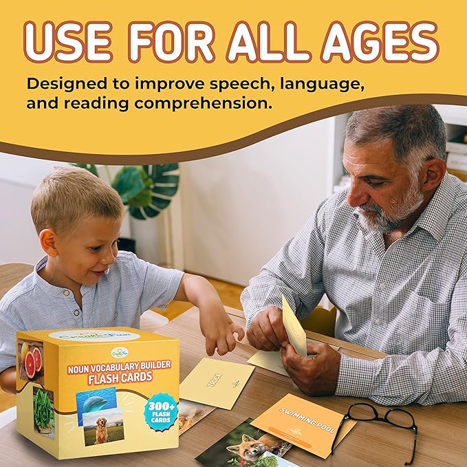 300 Noun Vocabulary Builder Flash Cards, Photo Cards with Learning Games and Teaching Materials for Speech Therapy, ESL, Preschool, Homeschool, Toddlers, Adults, Autism, Dementia, ABA, and Aphasia