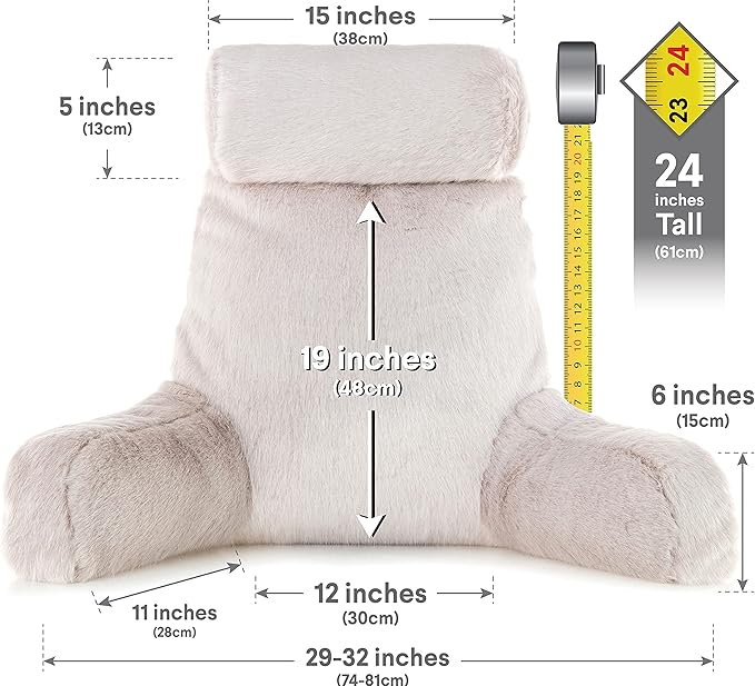 Husband Pillow Medium Baby Golden Wolf Fabulous Faux Fur Backrest, Two-Tone Reversible Double Sided Reading & Bed Rest Pillow with Arms & Neck Roll, Adjustable Memory Foam - Sit Up Extremely Comfy