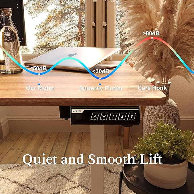 Monomi Electric Standing Desk 55 inch, Height Adjustable Sit Stand Desk for Home Office, Computer PC Gaming Desk, Study Writing Workstation with Memory Preset, Natural （Two Pieces of Desktop）