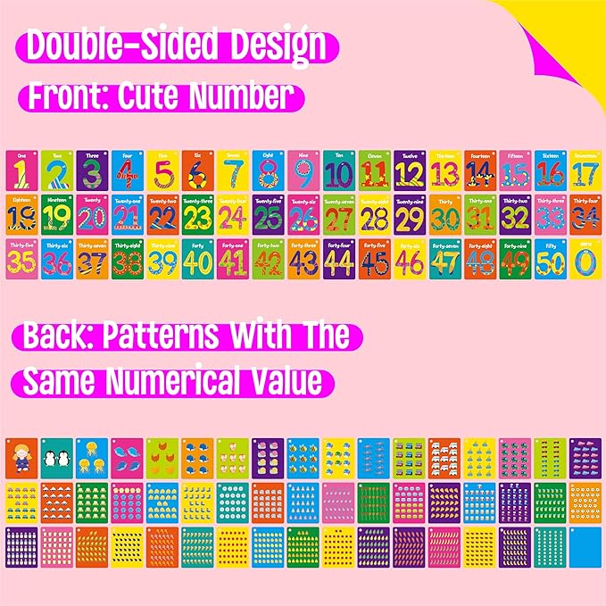 51 PCS Number Flashcards, 0-50 Double Sided Printed Cards with 2 Reclosable Rings, Learn Numbers, Learn to Count-Fun Learning and Educational Flashcards Learning Tool for Kids, Preschoolers, Toddlers