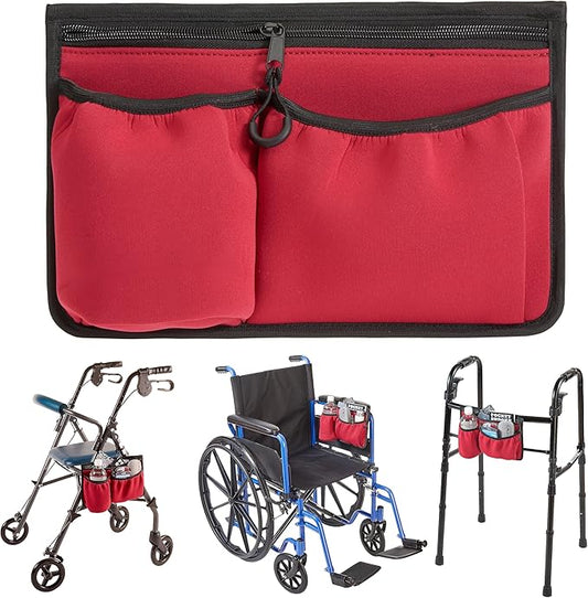 High Road Wheelchair Side Bag - Stretch Neoprene Walker Pouch with Insulating Cup Holder and 2 Storage Pockets