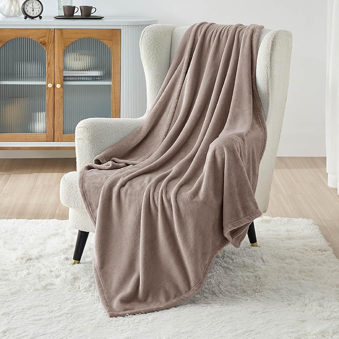 Bedsure GentleSoft Fleece Blankets Twin Size Mocha Brown - 300GSM Lightweight Plush Fuzzy Cozy Soft Blanket for Bed, Sofa, Couch, Travel, Camping, 60x80 inches