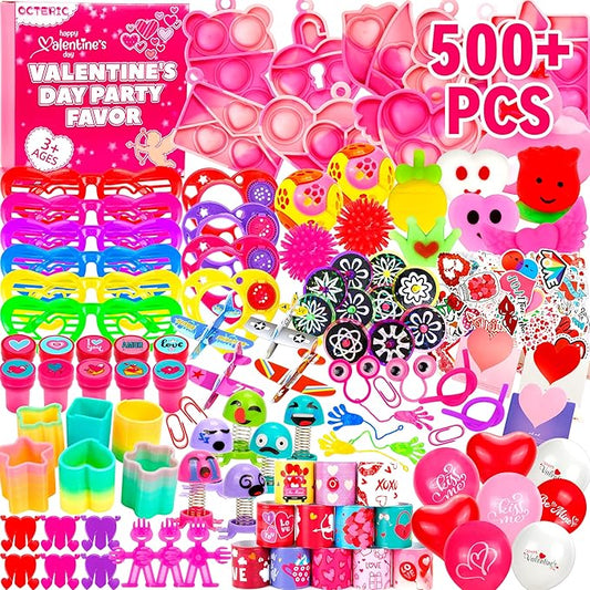 500+ Pcs Valentine's Day Party Favors Toy Assortment Set Valentine Goodie Bag Stuffers Valentine Prizes Rewards Bulk for Kids Students Valentine Party Favors Treats School Classroom Gift Exchange