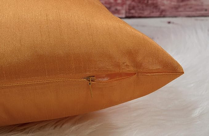 Aiking Home 12x18 Inches Faux Silk Rectangular Throw Pillow Cover, Zipper Closure, Orange (Set of 2)