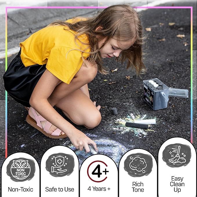Loddie Doddie 15ct Bucket of Black & White Jumbo Sidewalk Chalk - Non-Toxic Sticks - Reusable Bucket for Fun & Creativity with Easy Cleanup