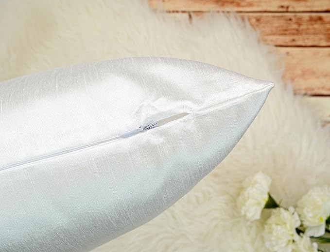 Aiking Home 24x24 Inches Faux Silk Square European Shams, Zipper Closure, White (Set of 2)