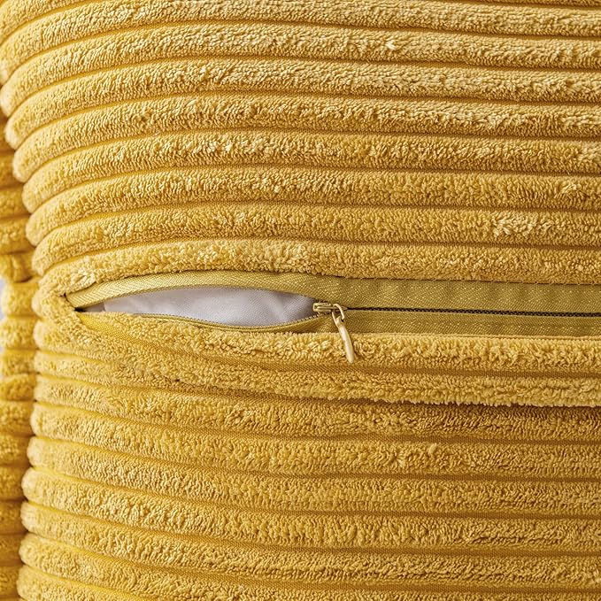 MIULEE Mustard Yellow Corduroy Decorative Euro Sham Pillow Covers 24x24 Inch with Splicing Set of 2 Soft Boho Pillow Covers Broadside Textured Summer Pillowcases for Couch Bed Livingroom