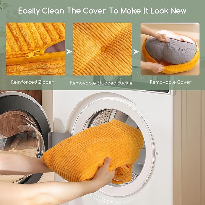 6" Washable Floor Pillow Cushion for Adults, Meditation Cushion Pillow, Large Round Floor Sitting, Removable Tufted Corduroy Cover, for Tatami Living Room or Yoga, 22x22 Inch, Machine Washable