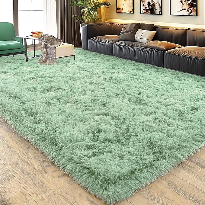 Xexsin Ultra Fluffy Area Rugs for Living Room Bedroom, 6x9 Fuzzy Large Living Room Rugs, Thick Shag Rug for Dorm, Soft Non Slip Kids Girls Boys Rug for Home Decor Aesthetic, Sage Green