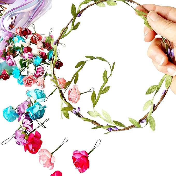 Hapinest Make Your Own Flower Crown Kit & Bracelet Craft Kit, DIY Flower Crown Making Kit Headband Making Kit Perfect Birthday Gifts, Arts and Crafts for Girls & Boys Ages 6 7 8 9 10 Years Old & Up