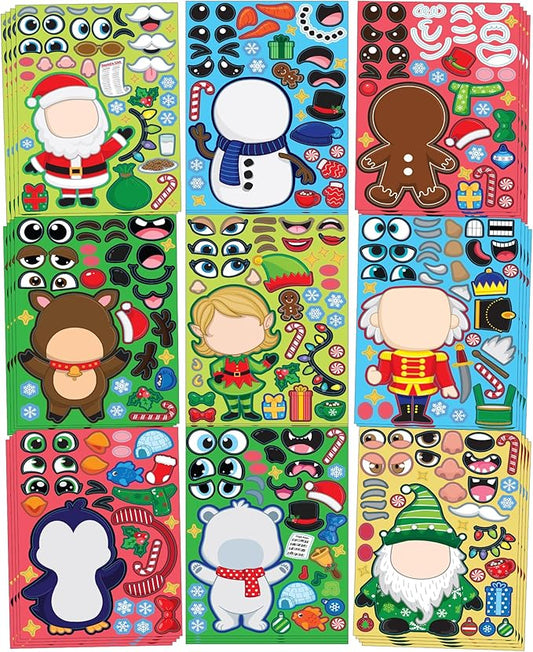 JOYIN 36 Pcs Christmas Make-a-face Sticker Sheets Make Your Own Xmas Characters Sticker with Santa Santa, Gnome, Reindeer, Snowman, for Kids Party Favor, Art Craft Supplies, Classroom Activities Game