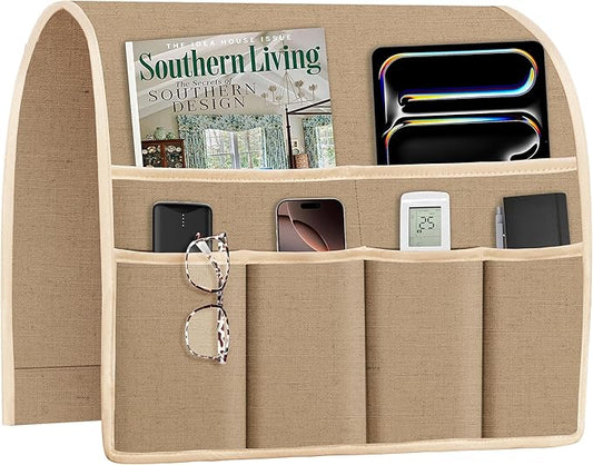 Joywell Armrest Organizer Remote Holder for Recliner Armchair Caddy Couch Sofa Arm Chair Caddie with 6 Pocket Storage for Magazine, iPad, Phone,Camel