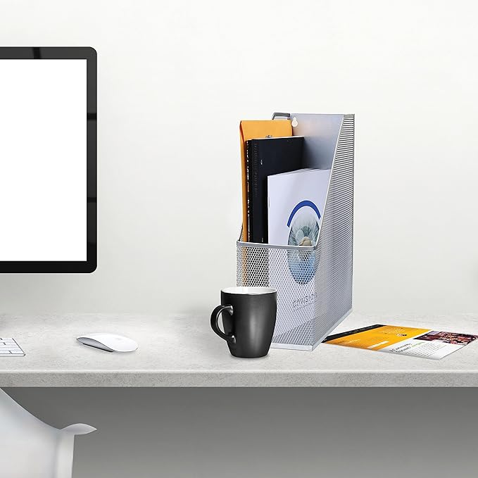 YBM HOME Steel Mesh Wall Magazine File Holder for Home & Office Organization, Serves as a Magazine Rack, Desk Organizer, Letter and Mail Bin, Holds Up to 20 Magazines - 2-Pack Silver, 1111-2