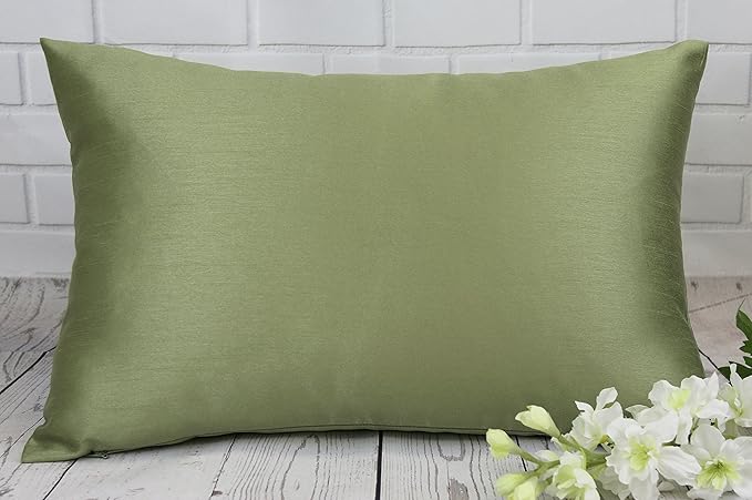 Aiking Home 12x18 Inches Faux Silk Rectangular Throw Pillow Cover, Zipper Closure, Sage (Set of 2)