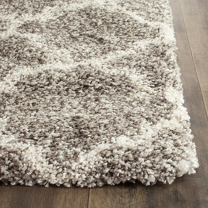 SAFAVIEH Hudson Shag Collection Runner Rug - 2'3" x 18', Grey & Ivory, Moroccan Trellis Design, Non-Shedding & Easy Care, 2-inch Thick Ideal for High Traffic Areas in Living Room, Bedroom (SGH282B)