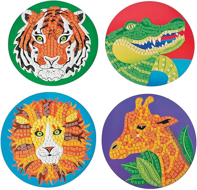 Fun Express Extreme Safari Mosaic Kit - VBS Vacation Bible School Supplies/Decor - Educational and Learning Activities for Kids - 4 Pieces
