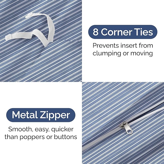 Duvet Cover Twin/Twin XL Size Set - Extra Soft Duvet Cover 68 x 90 with 1 Pillow Sham - Hotel Luxury, Easy Care and Fade Free w/ Zipper Closures & Ties - Comfy, Breathable Bedding Set (Blue Stripes 3)