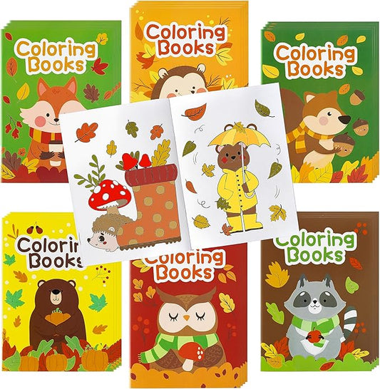 24Pcs Animal Theme Coloring Books for Kids Bulk Fall Mini Coloring Booklet Autumn DIY Art Drawing Book with Squirrel Hedgehog for Toddlers Halloween Thanksgiving Birthday Party Favor Goodie Bag Filler