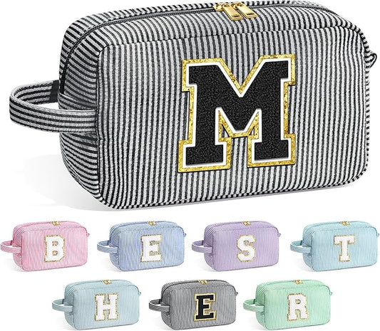 YOOLIFE Gifts for Women Teen Girls Kids - Initial Makeup Bag Cosmetic Bag Toiletry Pouch, Personalized Birthday Gifts for Women Girls Mom Daughter Sister Friends, Black M