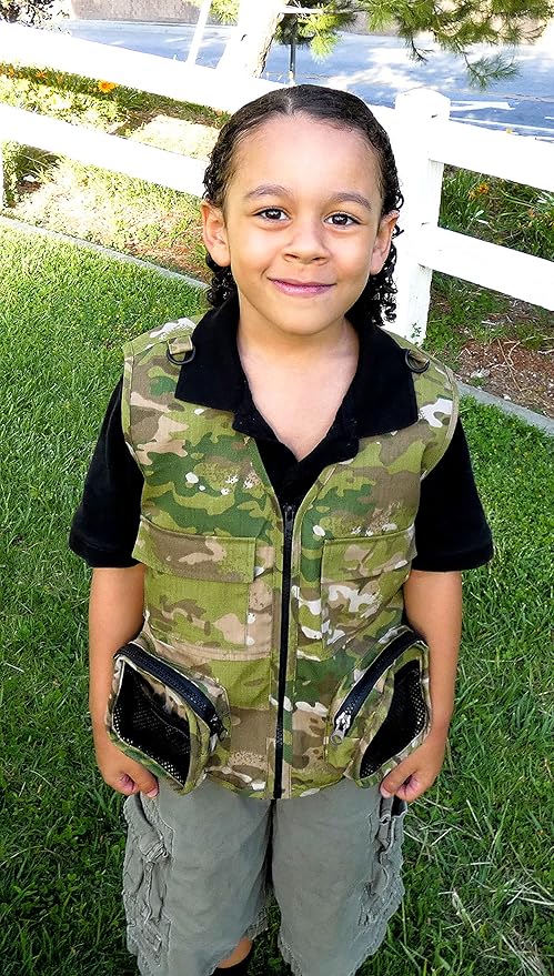Kids Cargo Vest Set Camouflage Vest and Hat Medium/Large Fits Youth Size 8-12 Clothing Size (Camouflage Vest and Hat, Medium/Large)