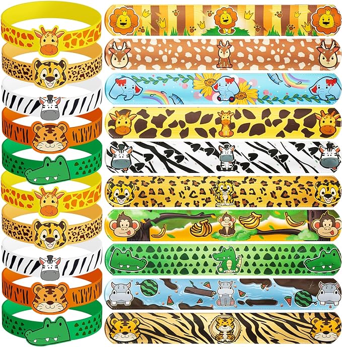 Jungle Safari Party Favors 30 Pcs Wild Animals Slap Bracelets and Rubber Wristband for Kids Birthday Gifts, Wild Theme Party favors for Kids Birthday Party Jungle Safari Party Supplies