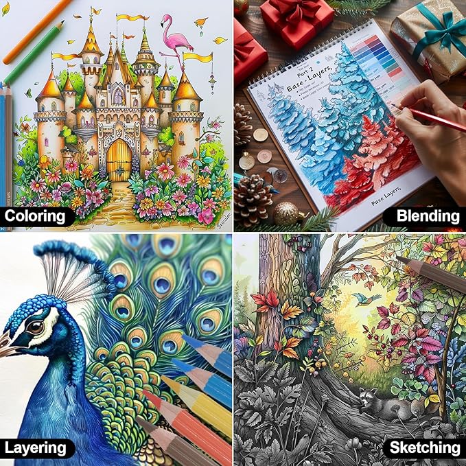 Colored Pencils for Adult Coloring Books, Set of 72, Oil-Based Core Drawing Pencils, 3.8mm Soft Leads with Adult Coloring Pencils, Professional Art Supplies for Adults, Beginner and Kids
