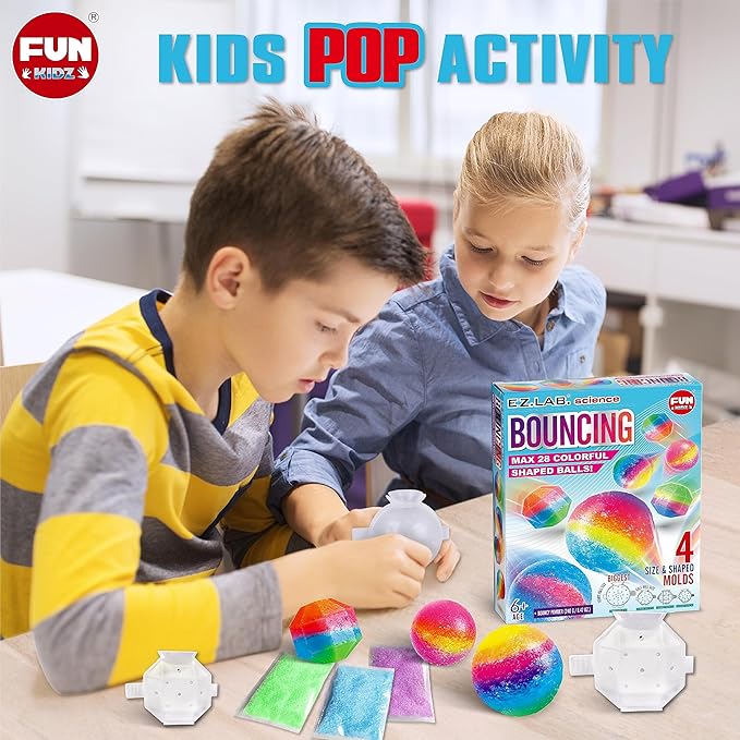Big Bouncy Ball Kit for Kids, FunKidz DIY Ultimate Magic Bouncy Ball Making Kit Science Craft Projects Birthday Party Activities for Boys Girls Ages 6-12 Includes Tennis Size Ball Model and Powder