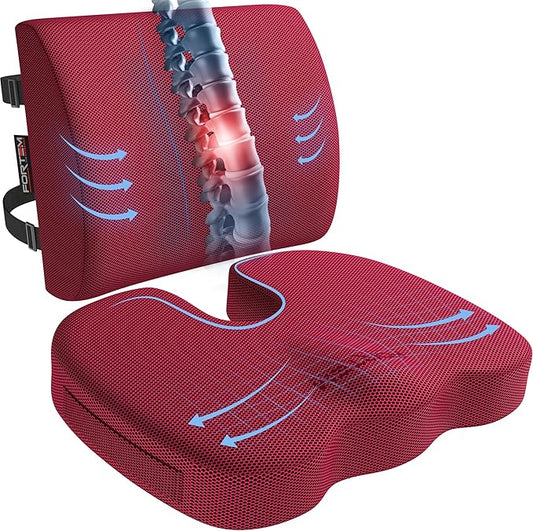 FORTEM Seat Cushion, Office Chair Cushion, Lumbar Support Pillow for Office Chair, Memory Foam Sciatica Coccyx Tailbone Pressure Pain Relief, Car Sitting Pad, Washable Non Slip