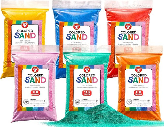 Hygloss Products Colored Play Sand – Assorted Craft Sand for Christmas Sand Art, 6 Vibrant Colors,1 lb Bags – Perfect for Holiday Gifts, DIY Decorations, and Creative Christmas Crafts - 6 lb Total