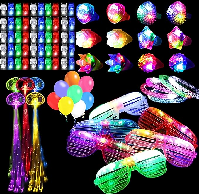 88PCs LED Light Up Toy Party Favors Glow in The Dark,Party Supplies Bulk for Adult Kids Birthday Halloween with 50 Finger Light, 12 Jelly Ring, 6 Flashing Glasses…